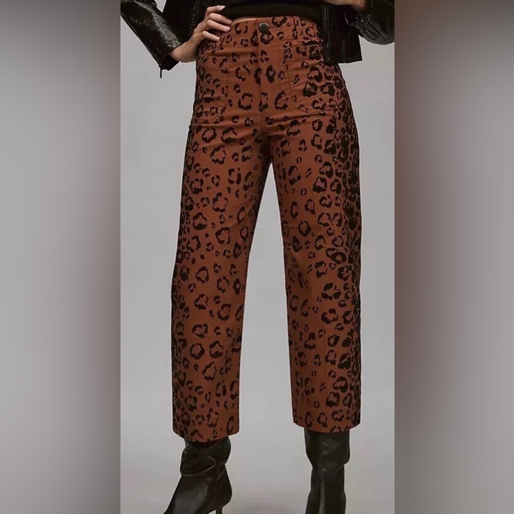 Maeve Colette Leopard Print Cropped Wide Leg Pants Brown Size 31